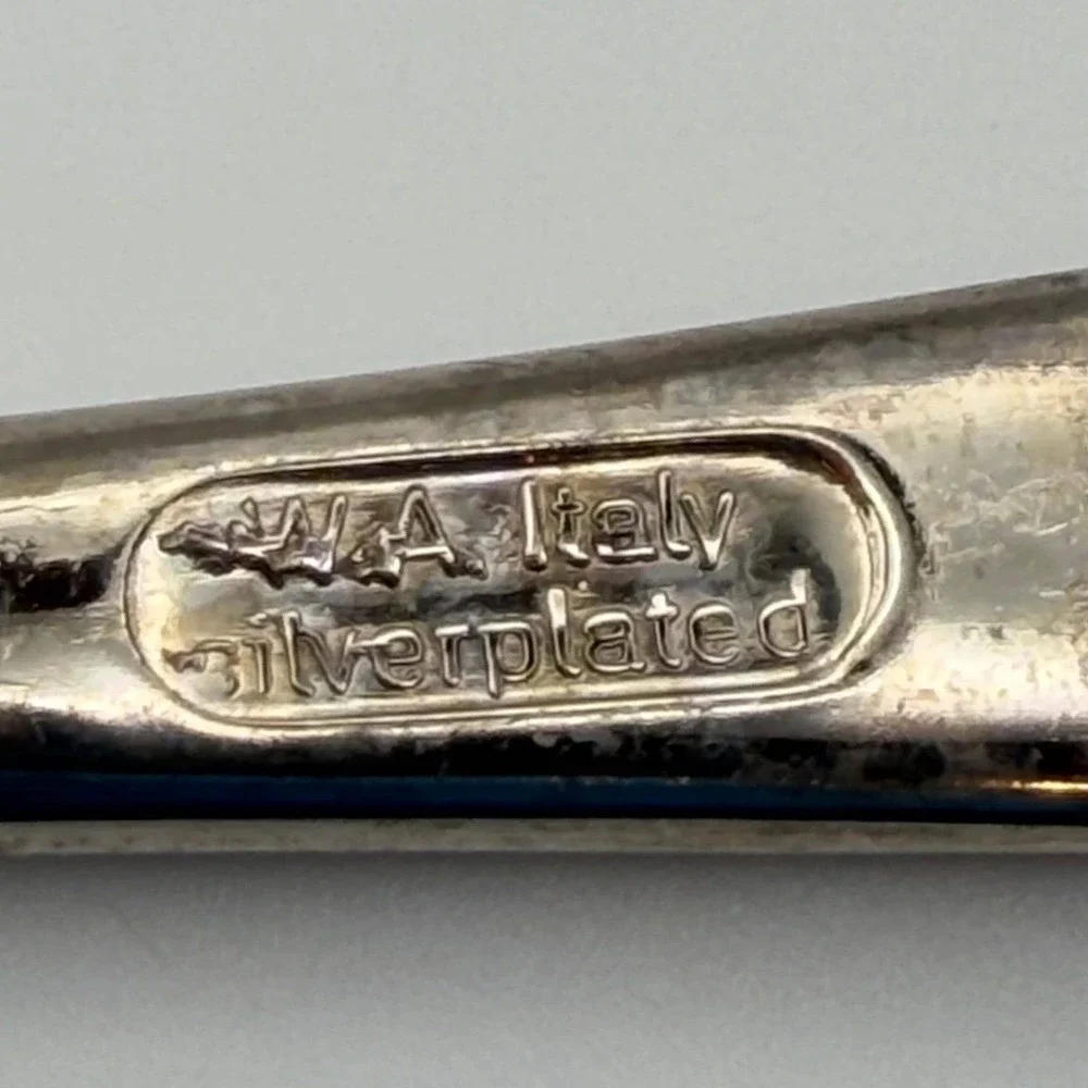 Vintage Italian Silverplated‎ Serving Spoon Fork Fancy Engraved Handle Elegant